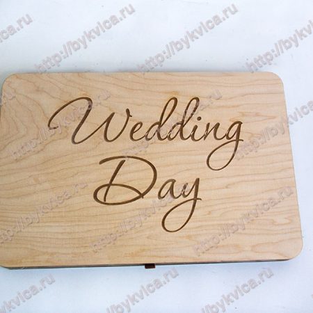 Коробка из дерева для свадебного альбома с кожаной вставкой для флешки