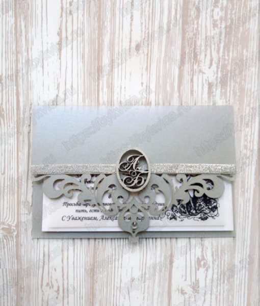 Пригласительные на свадьбу в любом цвете с монограммой и лентой