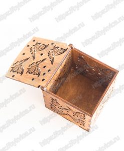 Шкатулка для обручальных колец из дерева с бабочками тов 3