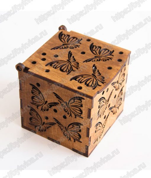 Шкатулка для обручальных колец из дерева с бабочками