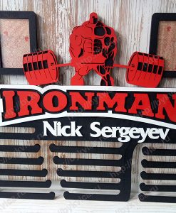 Медальница из дерева с фото рамками "IronMan"-Тов2