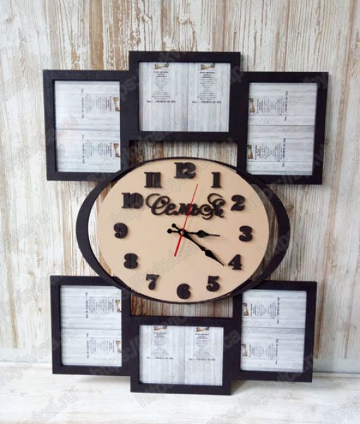 Большая рамка для фотографий с часами. Цвет на выбор
